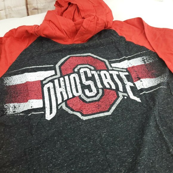 Varsity Mens Black Red Ohio State Authentic Apparel Hooded Pullover T Shirt Sz L - Picture 6 of 14